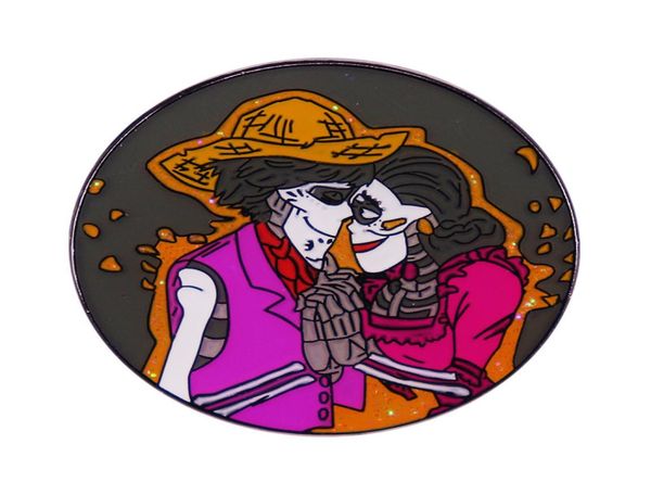 

cowboy skeleton couple enamel pin glitter brooch endless love badge fashion jewelry perfect valentines gift8940012, Blue
