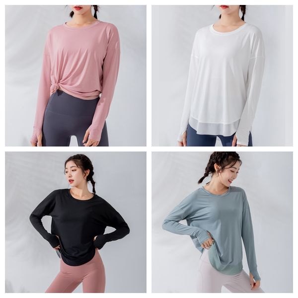 

autumn and winter new sports loose fitting long sleeved for women's quick drying combination t-shirt, running cover up, european and am, White;red
