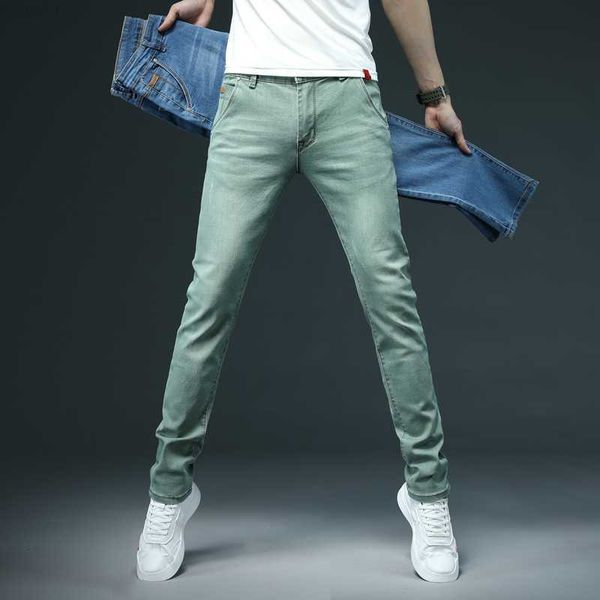 

men's 7 color men stretch skinny jeans fashion casual slim fit denim trousers blue green black khaki white pants male brand 230316 l230
