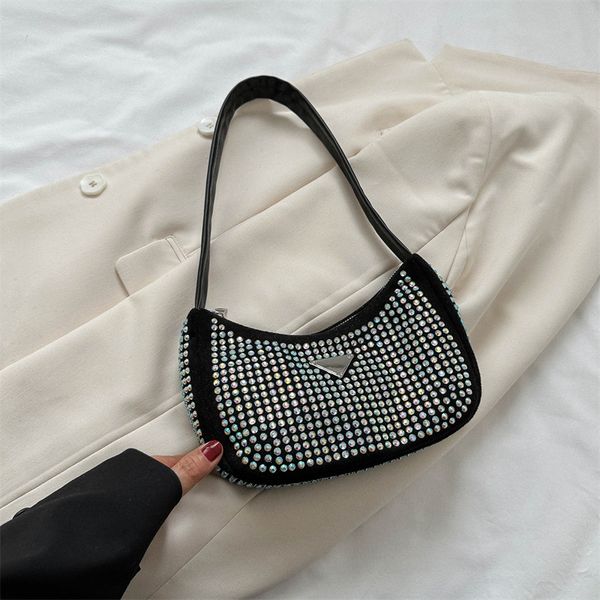 

9a fashionable underarm foreskin leather shoulder bag with zipper full diamond handbag for evening wear, women's wallet, women's h