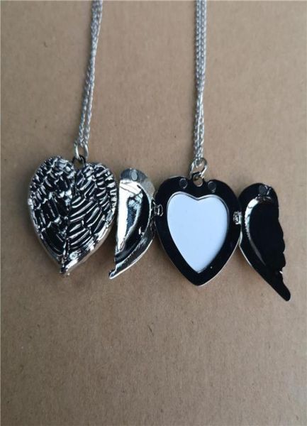 

sublimation blank angel wings locket po necklaces pendants fashion transfer printing blank jewelry consumables new style6502441, Silver