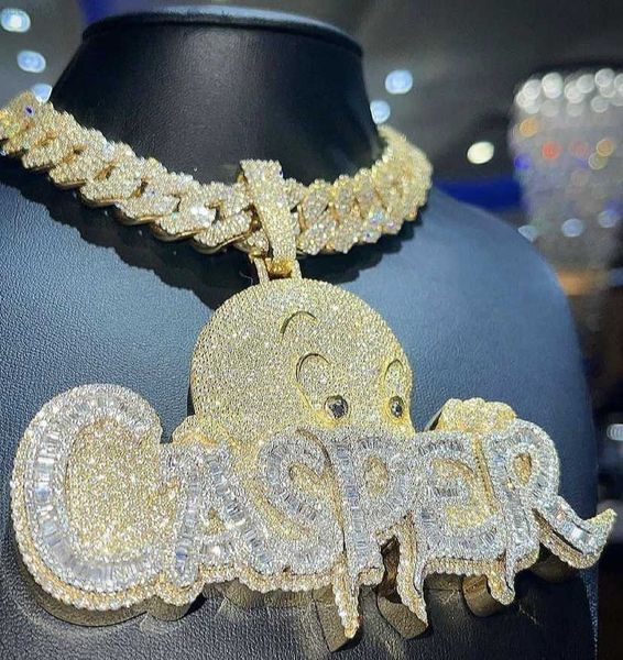 

fashion hip hop cartoon 10k 14k 18k jewelry 925 sterling silver gold plated baguette vvs moissanite diamond custom made pendants