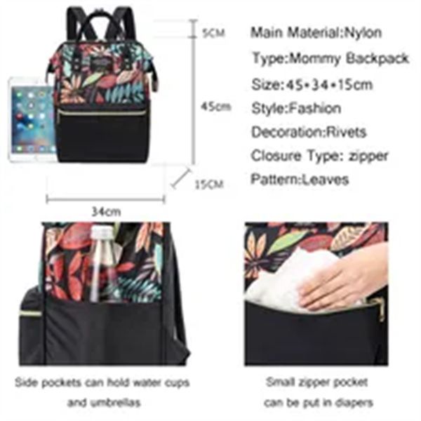 

waterproof maternity nappy bag backpacks casual mother babybag fashion maternity pack multifunctional large capacity antifouling a2, Black