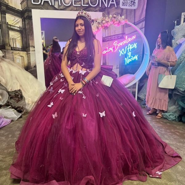 

wine red shiny v neck off shoulder quinceanera dresses ball gown 2023 beads bow sweet 16 party dress vestidos de 15, Blue;red