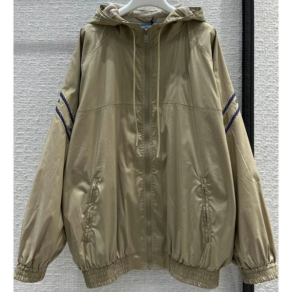 

7.26 fashion casual loose letter embroidery hooded drawstring zipper comfortable women's jackets, Black;brown