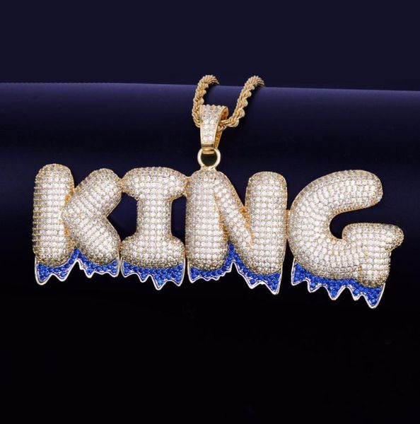 

custom name blue drip bubble letters pendants men039s necklaces zircon hip hop jewelry with gold silver rope chain for gift6516695
