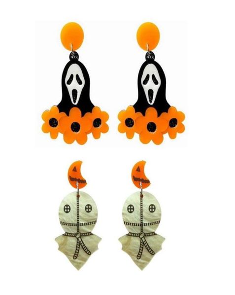 

dangle chandelier halloween moon pumpkin ghost earrings for women acrylic punk goth statement trendy fashion jewelry 90s y2k gif4259845, Silver