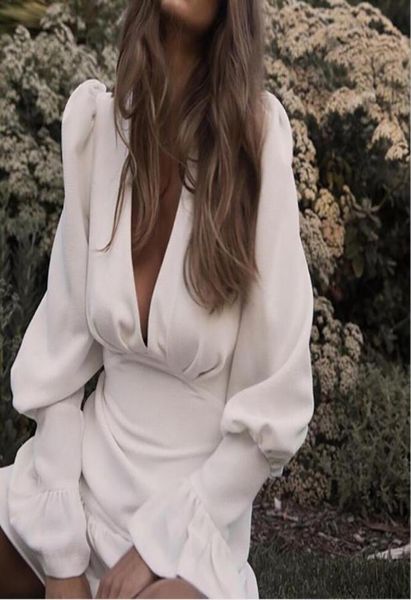 

elegant slim women dress v neck lantern sleeve high waist ruffles mini dresses female casual spring 2019 new catwalk dresses3892505, Black