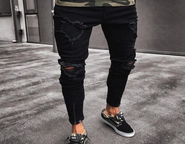 

black rock pants tight fitting zipper washed trousers jeans hip hop casual feet pants for men1405889, Blue
