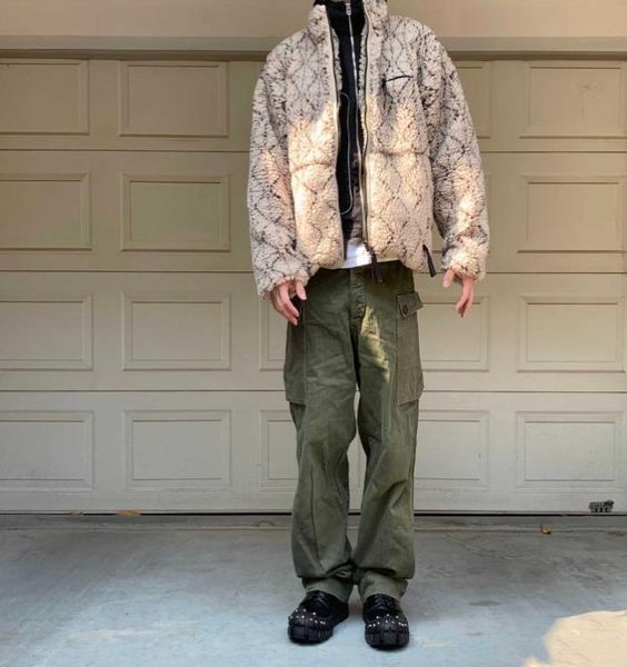 

kapital khaki fleece double side jacket lamb print warm0129182171, Black