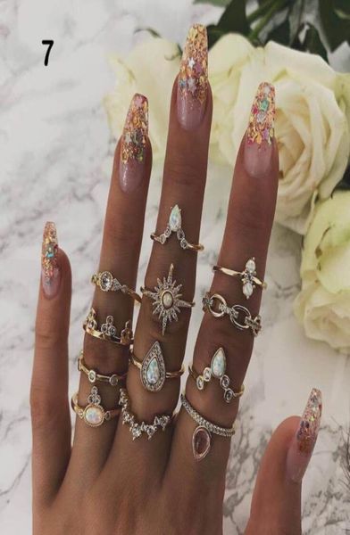 

2021 european american foreign trade handmade rings creative star crown dropshaped alloy womens ring set crossborder explosive a6616132, Slivery;golden