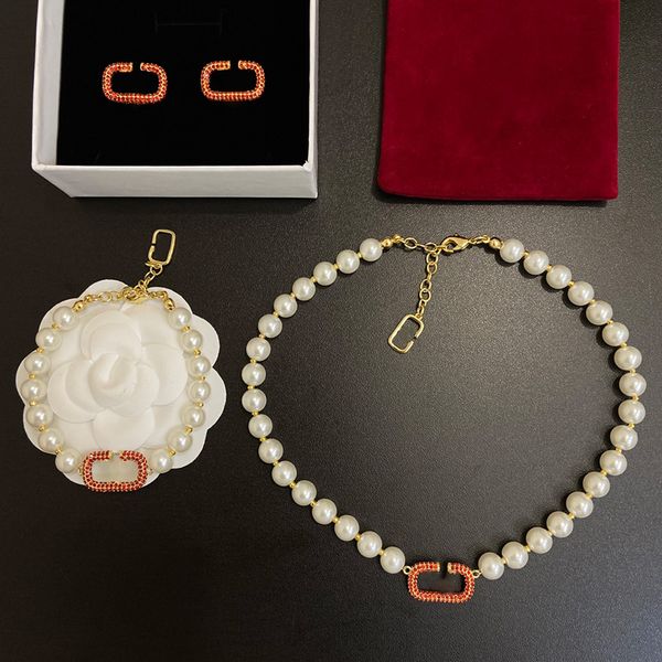 

pearl necklace bracelet earrings woman 18k gold plated diamond fram pendant jewelry set simple fashion wedding party headdress, Black