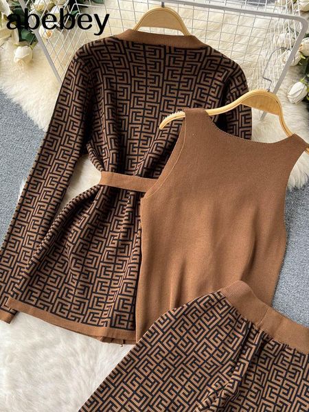 

sweaters winter panelled knitted sets fashion long sleeve v neck tie knitwear+wide leg pant+camis women ol sweater three pieces suits, White;black