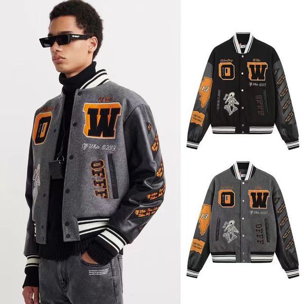 

2023 designer men's and women's baseball jacket fall/winter wool flame leather sleeves, skull embroidery, of men and women couple, Black;brown
