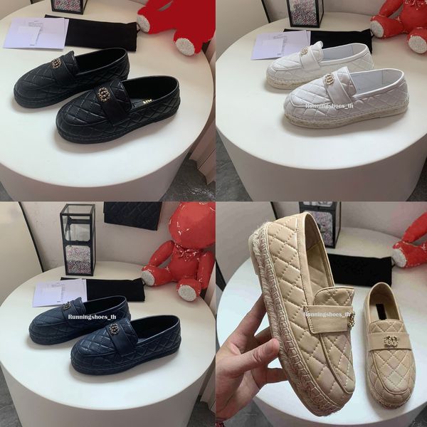 

designer shoes women shoe loafers metal buckle small leather shoe flat heel slim shoes with box, Black