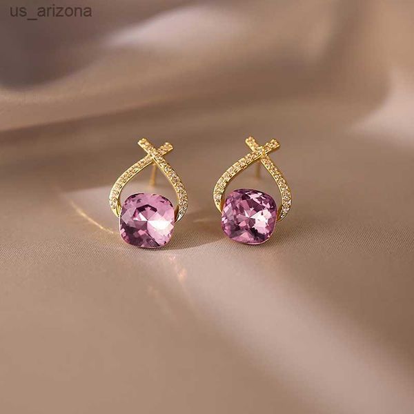 

stylish purple crystal earrings female 2023 new fashion light luxury design exquisite earrings high-end earrings l230620, Golden;silver
