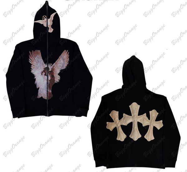 

mens hoodies sweatshirts foam print american fleece hoodie womens winter couple hip hop zipper hooded jacket thick y2k sweatshirt loose coat, Black