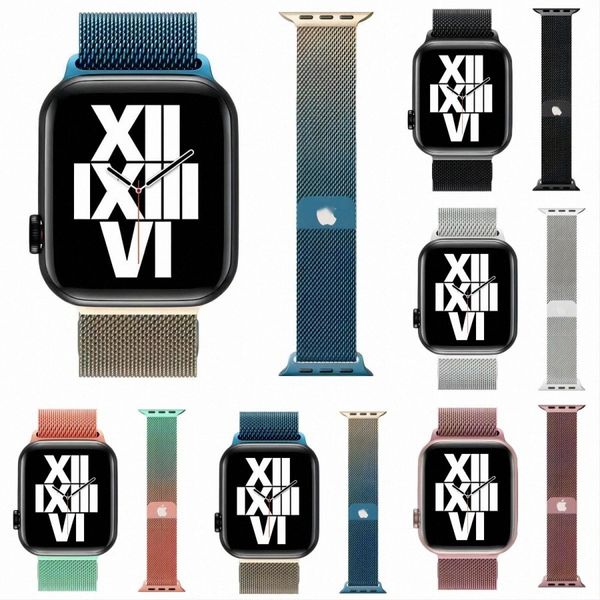 

suitable for apple iwatchse strap metal magnetic attraction milanese apple 87654321 generation mm45 universal watch bands u58m#, Black;brown