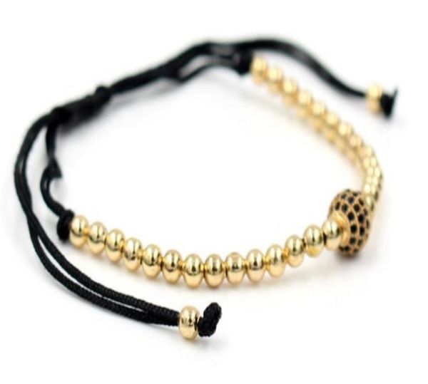 

8mm hf42 gold silver micro pave cz zircon cubic zirconia elastic adjusted charm bead bracelet braided rope bangles8554477, Black