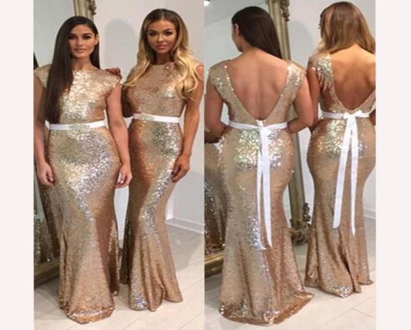 

vbackless gold sparkle sequins bridesmaid dresses with belt cap sleeves mermaid formal evening dress long bridesmaids gowns custo2404897, White;pink