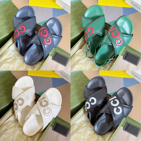 

slide designer women g double nappa sandals mens slippers flip flops luxury flat thick bottom embossed gci cross strap women's platform, Black