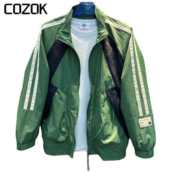 

mens jackets spring patchwork striped jacket men women summer thin windbreaker coats oversize fashion college varsity 230726, Black;brown