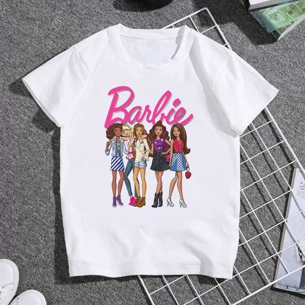 

barbie letter girls' white t-shirt short sleeve letter print cartoon pattern modal tee loose fashion children t-shirt s-xxxl