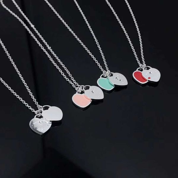 

versatile tiffay s925 classic light luxury double heart brand new diamond necklace, Black