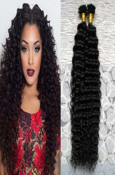 

natural color keratin human fusion hair nail u tip 100 remy human hair extensions 100g 1gstrand kinky curly pre bonded hair exte6590745, Black