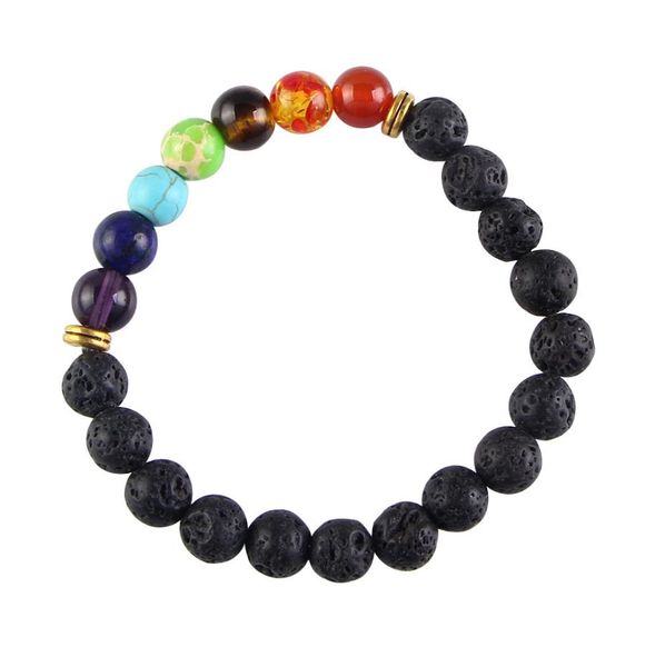 

1 pcs fashion style 7 chakra healing beaded bracelet natural lava stone diffuser bracelet jewelry4705072, Golden;silver