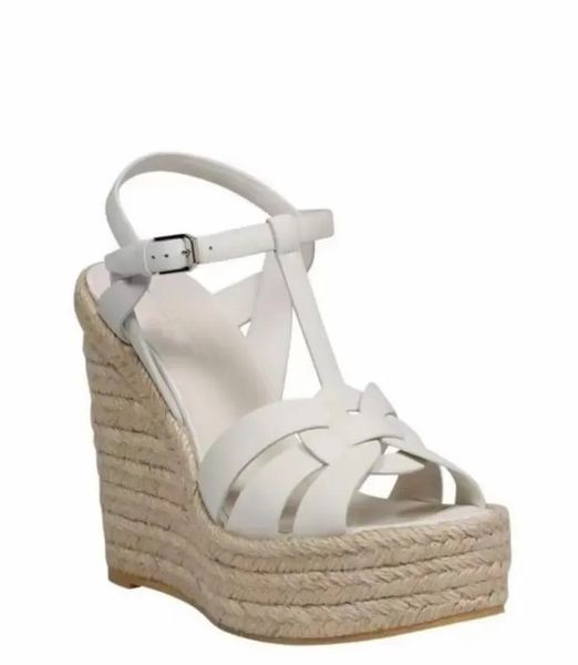 

luxury women sandal high heels wedges shoes tribute leather wedge espadrille sandals luxury design summer heeled black white leathers pump