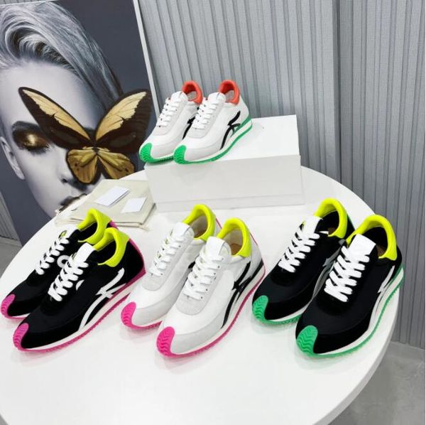 

flow runner sneakers designer mens womens casual shoes in nylon suede sneaker upper lace up fashion sport ruuning classic shoe quality, Black