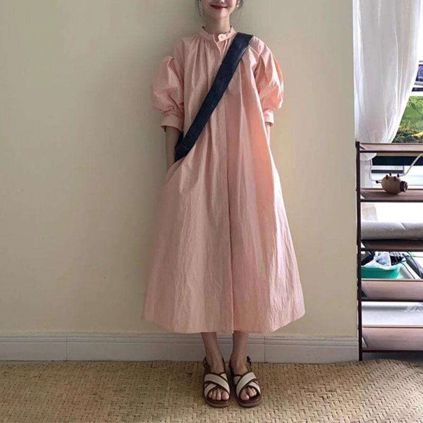 

french yellow shirt skirt summer short sleeved simple casual dress long, Black;gray