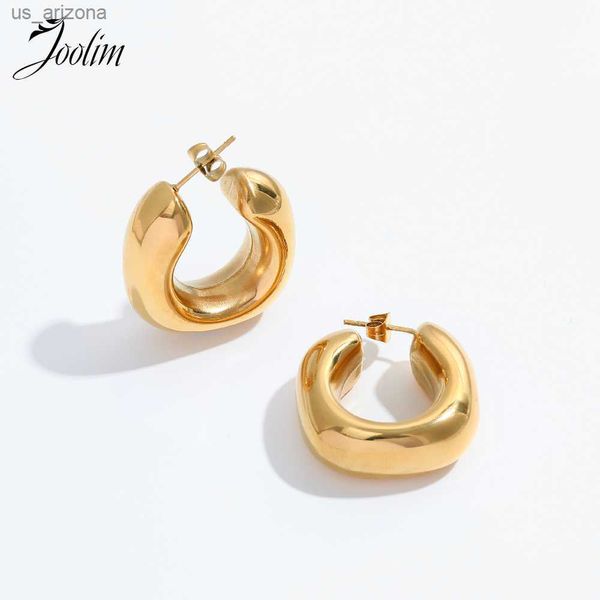 

joolim jewelry wholesale high end pvd no fade ready to ship stylish dainty chunky hollow c hoop stainless steel earring l230620, Golden;silver