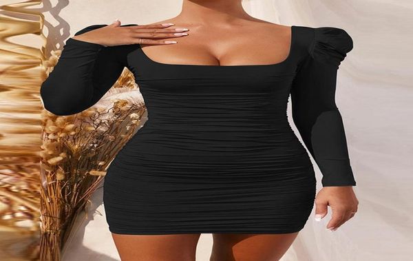 

casual dresses long sleeve white ruched bodycon mini for women 2022 ladies square neck vintage elegant black pleated party dr9921528, Black;gray