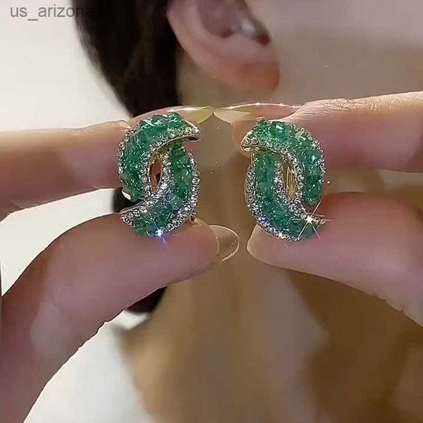 

2023 new sparkling green crystal zircon earrings women statement stylish accessory party jewelry birthday anniversary gift l230620, Golden;silver