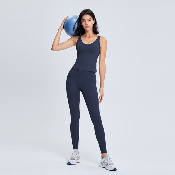 

l-009 v neck tank for yoga workouts fitness sports shirts vest quick dry breathable gym bare sense soft slim fit women t-shirt