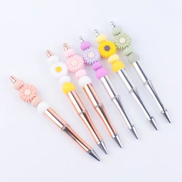 

cross border new diy creative handmade cartoon small zou flower silicone beaded colorful plastic pen, Silver