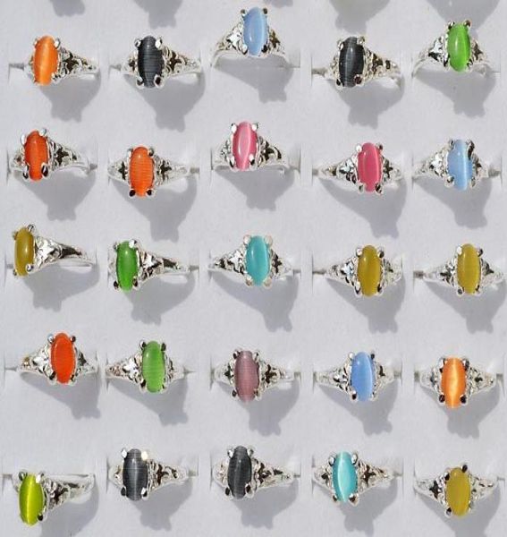 

colourful natural cat eye gemstone stone silver plated rings r10 new jewelry 100pcslot7826077, Golden;silver