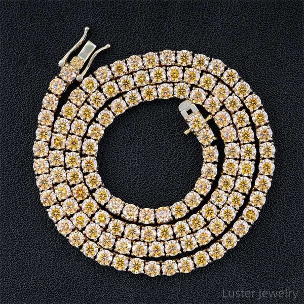 

luster jewelry 4mm champagne color 925 sterling silver 10/14/18k solid gold moissanite tennis necklace for women men