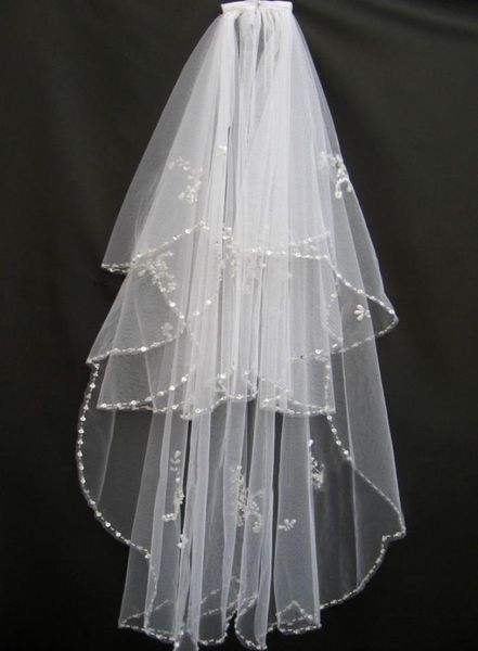 

2019 real picture white ivory usa soft tulle wedding veils comb sequined beaded crystal in stock7672411, Black