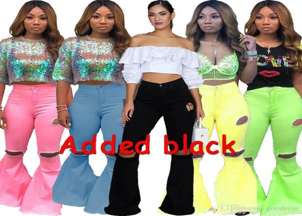 

women denim flared long pants bell bottom jeans trousers hole ripped full length leggings bodycon streetwear stylish clothing6004956, Blue