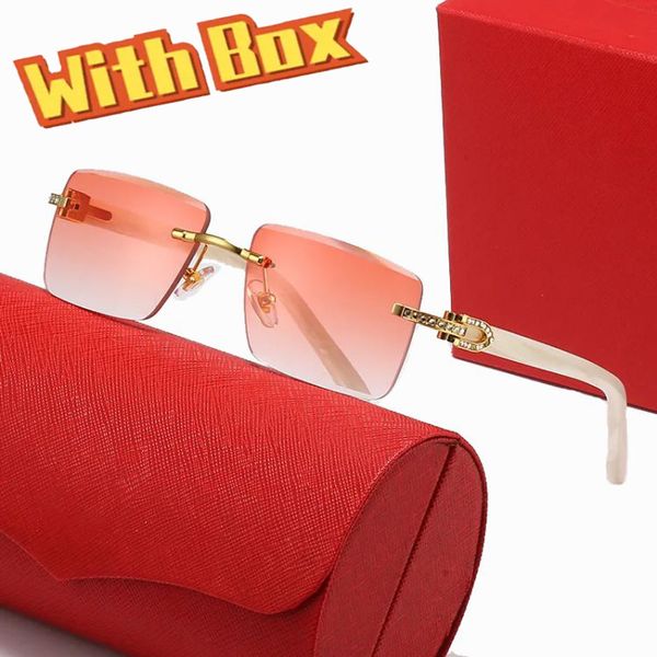 

new 2023 rimless carti glasses fashion women sunglasses metal wooden goggle rectangle men eyeglasses man leisure time adumbral polarized sun, White;black