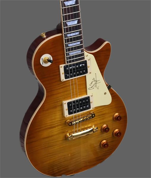 

custom 1959 jimmy page number one jp no. 1 cherry sunburst electric guitar little pin tone pro bridge, flame maple gold gro