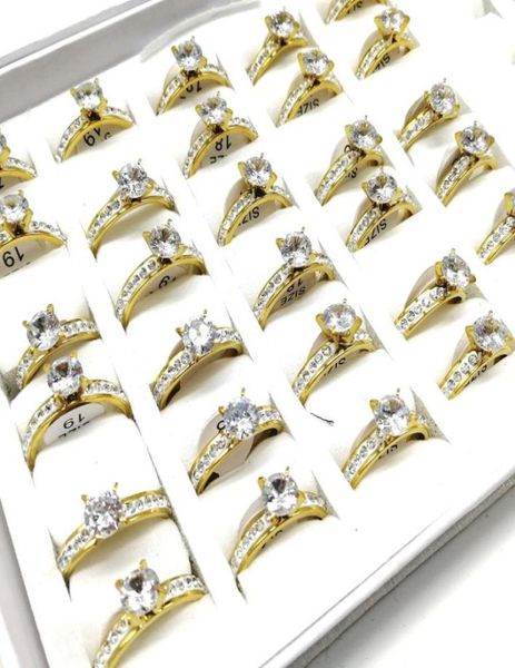 

10pcslot stainless steel band ring big zircon crystal rhinestone women size 6 to 11 wedding gift jewelry6695881, Silver