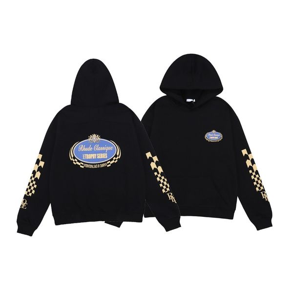 

men's hoodies & sweatshirts fall winter new rhude trophy kylin arm printed terry hooded loose casual sweatshirt, Black