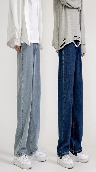 

men039s jeans fashion loose straight casual wide leg pants cowboy mans streetwear korean hip hop trousers 5 colors8502046, Blue