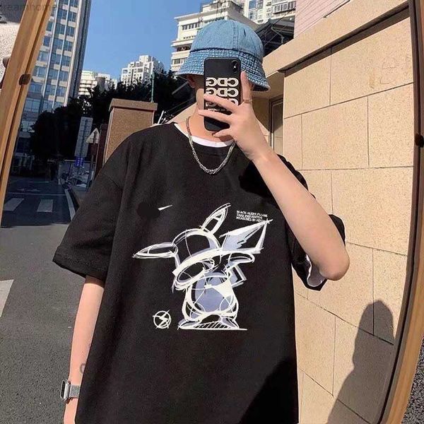 

23ss streetwear print trend t-shirts for men women casual 100% cotton oversize tee n-33, White;black