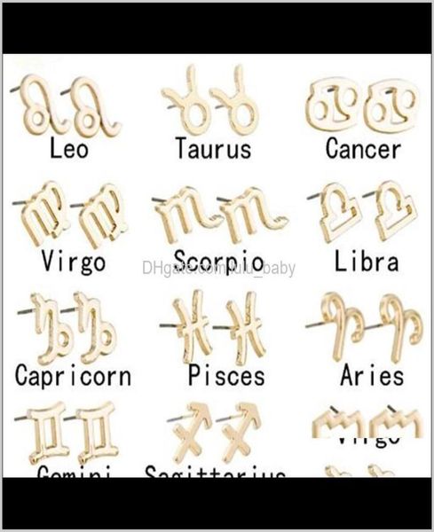 

fashion 12 constellation earring classic silver gold zodiac sign earrings jewelry with gift card qoh3p 16aqr2329461, Golden;silver