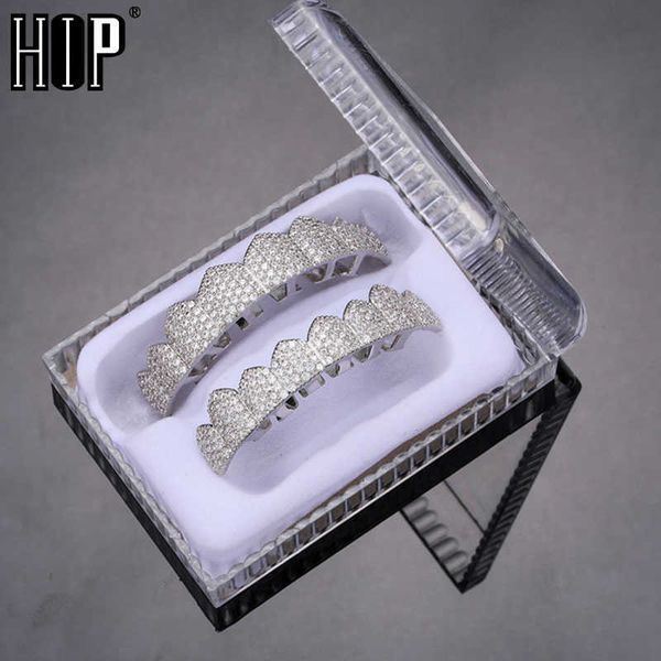 

hip hop teeth iced micro pave cubic zircon & bottom charm grills set for men women jewelry box packing 230726, Black